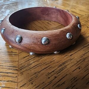 Wooden chocolate bead studded bracelet organic fashion costume jewelry